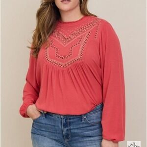 Torrid Crinkle‎ Gauze Relaxed Embroidered Blouse Baked Apple Red Plus Size 2 2X